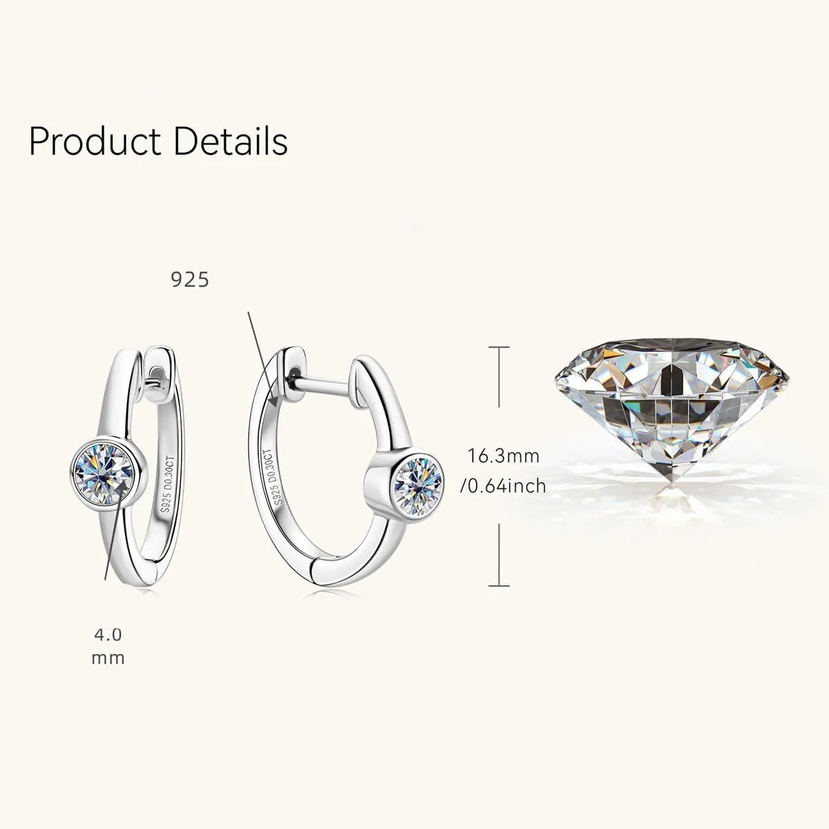 Small Diamond Hoop Earrings in 14K Solid Gold over S925 Silver,Earrings Hoops Round Cut VVS1 Clarity, Fashionable and Exquisite Jewelry for Women