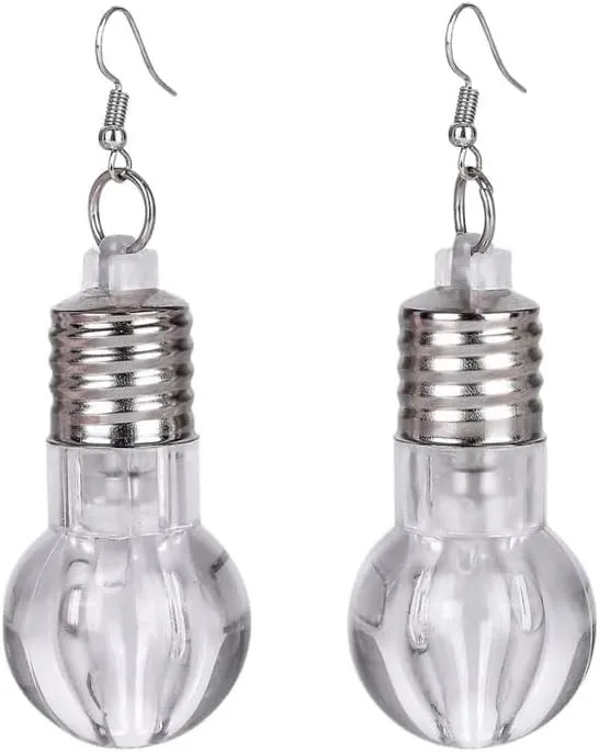 Sparkling LED Light Bulb Drop Dangle Statement Earrings for Women Multi-Colored Colorful Bulbs Light Up Glow in The Dark Hook Hoops Earring Huggie Fashion Christmas Jewelry Gifts Cocktail Party