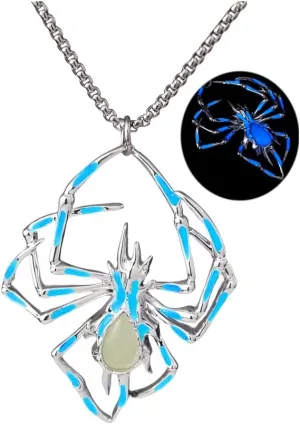 Spider Necklace Pendant Luminous Spider Insect Cool Necklace for Women Men Glow in The Dark Necklace Halloween Jewelry