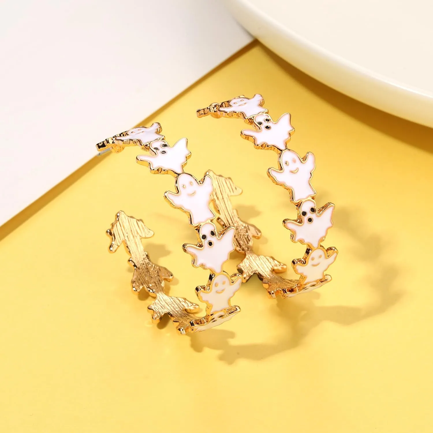 Spooky Ghost Pumpkin Spider Hoop Earrings - Large Halloween Hoop Earrings - Women's Halloween Jewelry Accessories for Outfits & Costume Party - Gifts