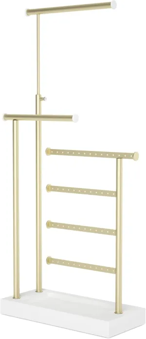 SRIWATANA Jewelry Organizer Stand, Extra Tall Necklace Holder Jewelry Holder, 4-Tier Earring Holder Organizer, Jewelry Display Stand with Wooden Base, Gift Idea (White & Gold)