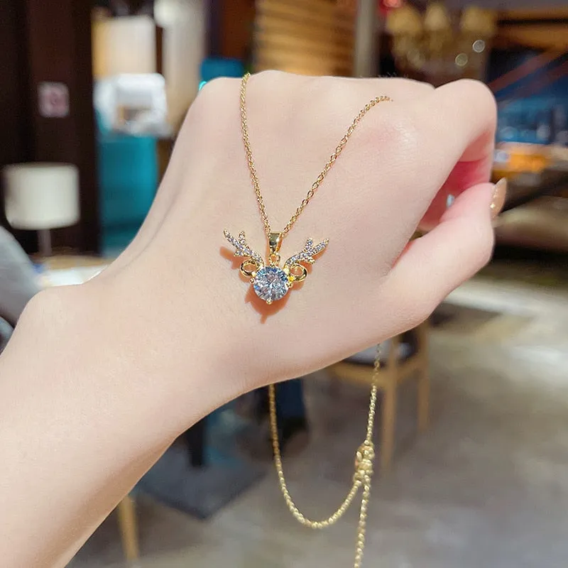 Stainless Steel Cute Bear Pendant Necklace for Women Jewelry Chains Necklaces Zirconia Luxury Choker Korea Wholesale