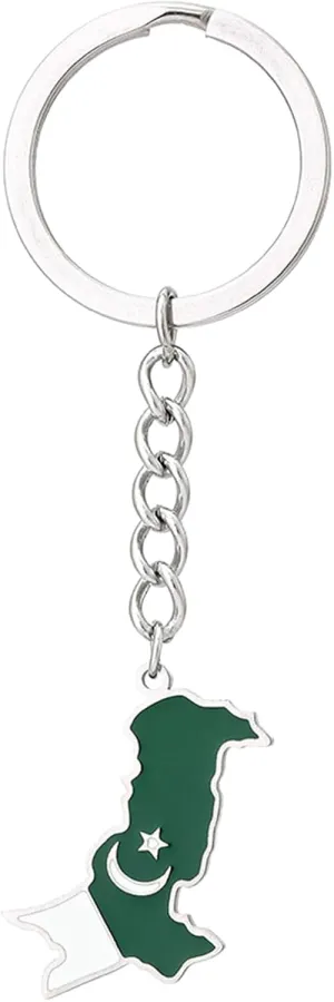 Stainless Steel Keychain Pakistan Maps Keyring National Flags Key Chains Stylish Ethnic Pendant Decorations, Silver