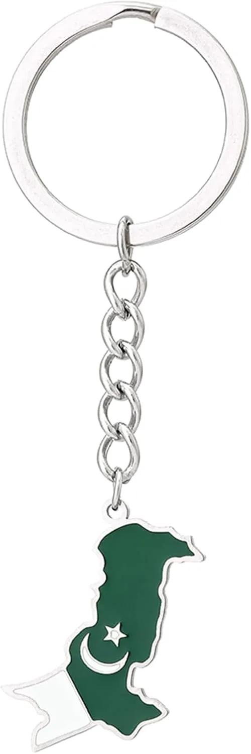Stainless Steel Keychain Pakistan Maps Keyring National Flags Key Chains Stylish Ethnic Pendant Decorations, Silver