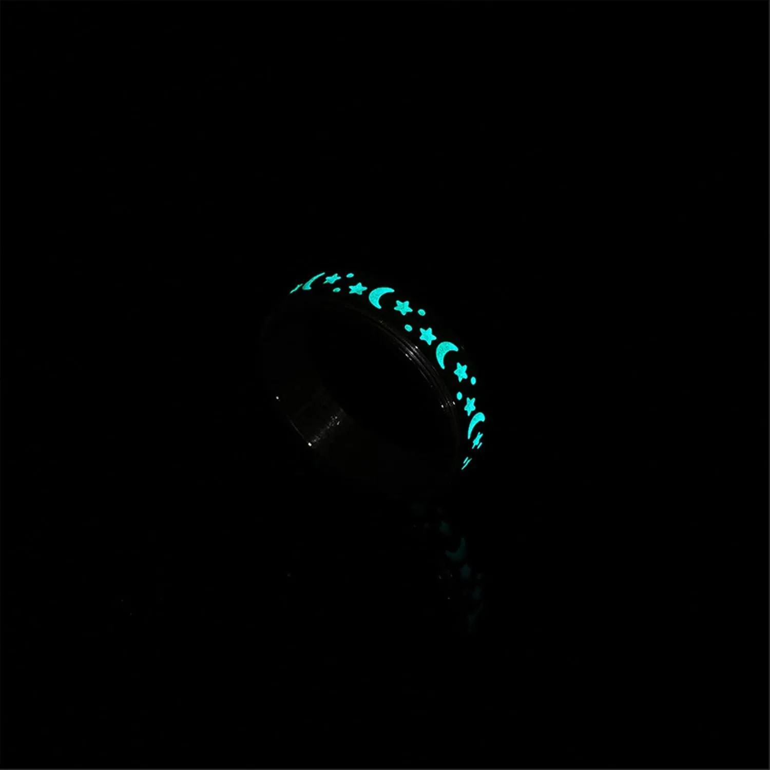 Stainless Steel Spinner Ring, Moon Star Rotatable Luminous Ring Fidget Rings Halloween Glowing Star Ring Engagement Wedding Promise Ring for Women Men Size 7-11