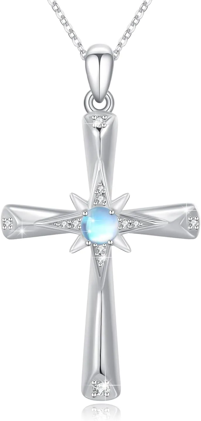 Star Necklace for Women Girls 925 Sterling Silver Star Moonstone Pendant Necklace Infinity/Round Spin Star Necklace Star Jewelry Gifts for Women Girls