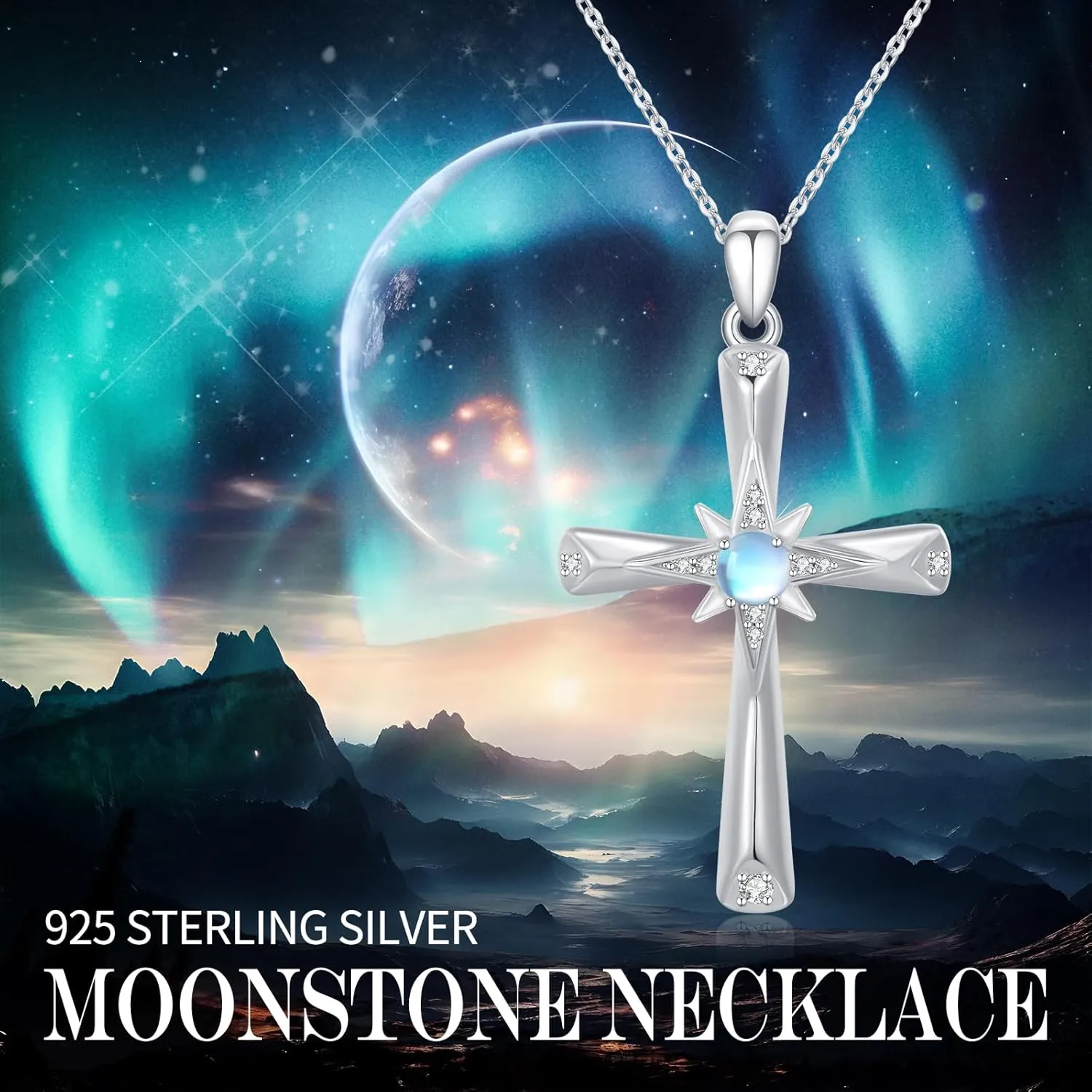 Star Necklace for Women Girls 925 Sterling Silver Star Moonstone Pendant Necklace Infinity/Round Spin Star Necklace Star Jewelry Gifts for Women Girls