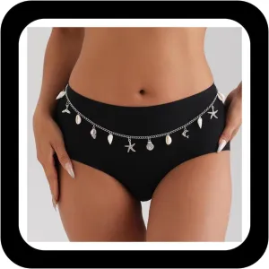 Starfish Seashell Waist Bikini Chains for Women Silver Pearl Conch Body Chain Summer Beach Waist Chain Body Jewelry
