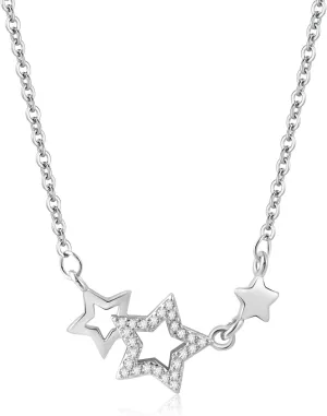 Sterling Silver Star Necklace for Women with Three Cubic Zirconia Star Pendants Adjustable Chain for Y2k Jewelry