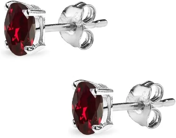 Sterling Silver Synthetic Ruby Oval-Cut Solitaire Stud Earrings for Women