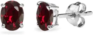 Sterling Silver Synthetic Ruby Oval-Cut Solitaire Stud Earrings for Women