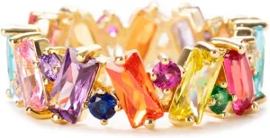 STORYJEWELLERY Colorful Rainbow Ring, Emerald Cut Eternity Band Rings for Women, 18K Gold Plated Cubic Zirconia Ring, Baguette Thumb Rings for Women, Colorful Jewelry, Rainbow Gifts