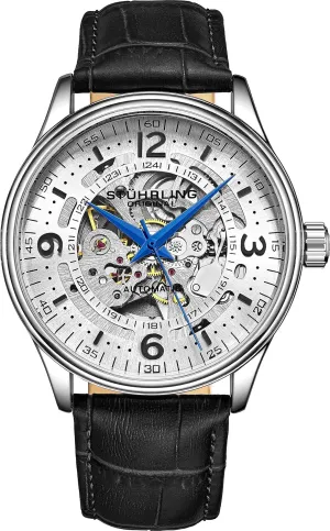 Stuhrling Original Men's Automatic Skeleton Dress Watch Genuine Leather Band with self Winding Mechanical Movement