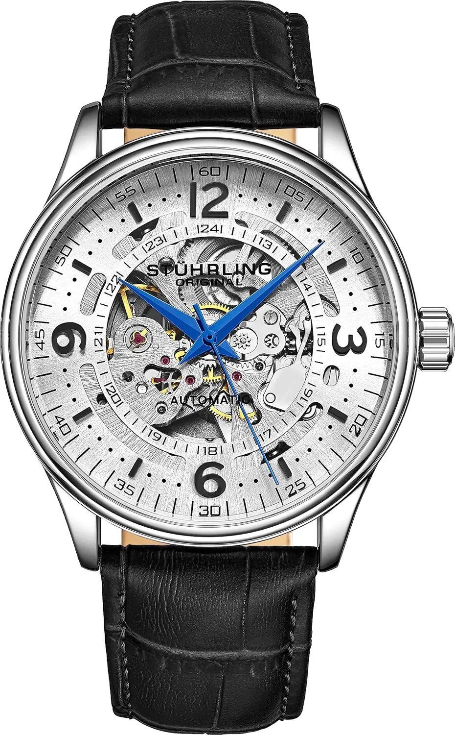 Stuhrling Original Men's Automatic Skeleton Dress Watch Genuine Leather Band with self Winding Mechanical Movement