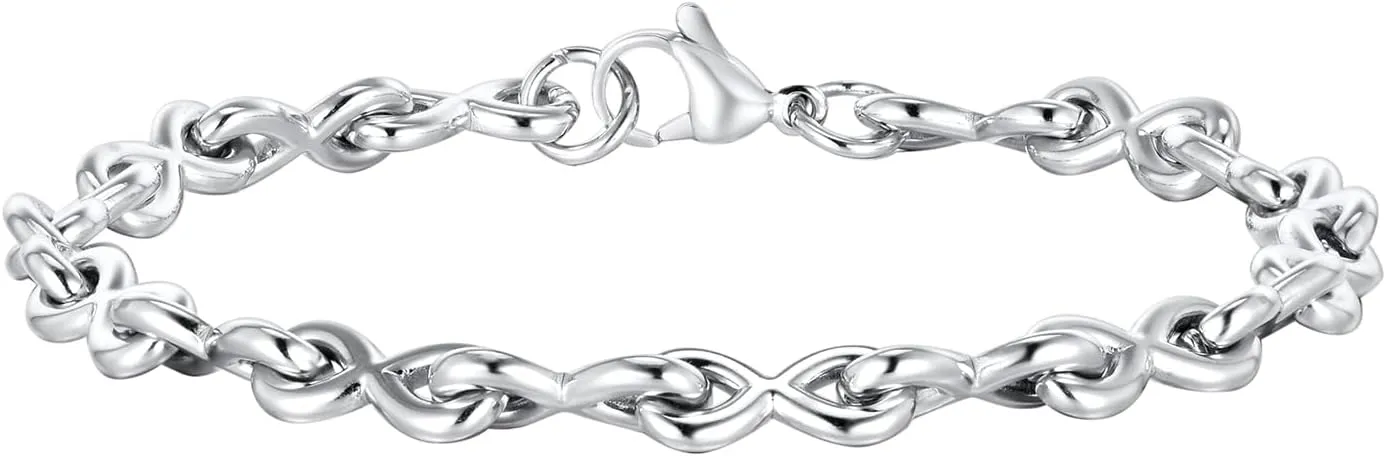 Stylish Infinity Knot Link Bracelets for Men, Stainless Steel Waterproof Wrist Chain Bangle Mens Classic Jewelry Gifts for Dad Husband Son Boyfriend on Christmas/Valentine's Day/Birthday