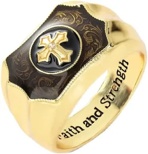 SUKKCCNO 18k Gold Plated Men's Retro Ring Exquisite Carved Cross Ring Men's Ring of Faith and Strength