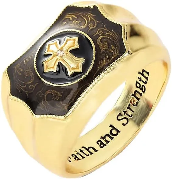 SUKKCCNO 18k Gold Plated Men's Retro Ring Exquisite Carved Cross Ring Men's Ring of Faith and Strength