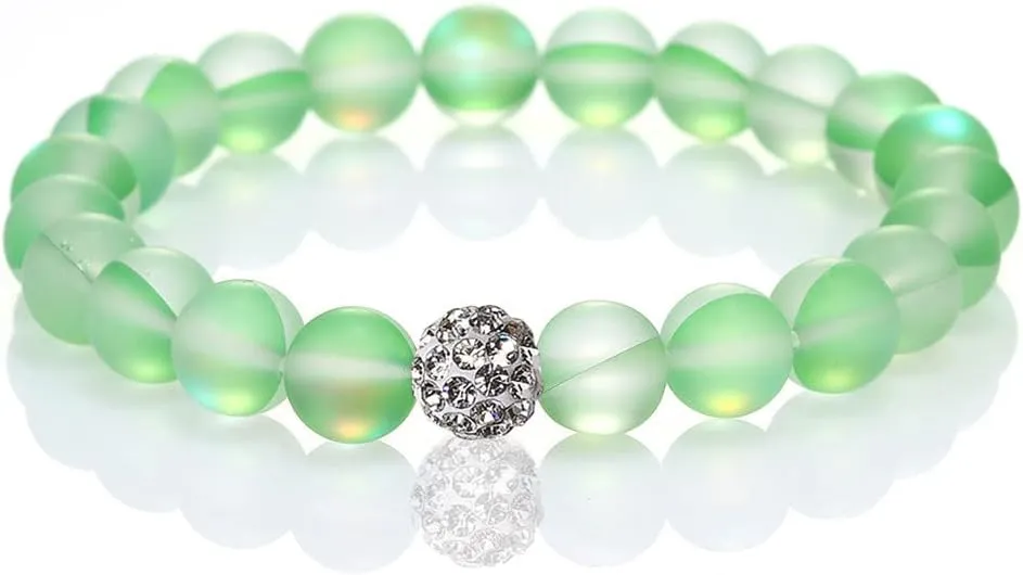 SUMMER LOVE 6mm 8mm Mystic Mermaid Glass Charm Bracelet Glowing Moonstone Friendship Beaded Bracelets for Women Gifts