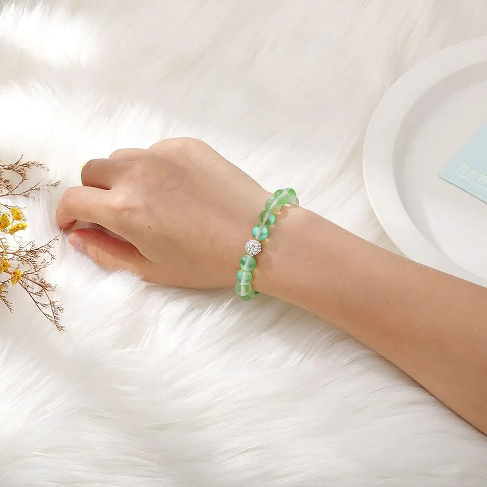SUMMER LOVE 6mm 8mm Mystic Mermaid Glass Charm Bracelet Glowing Moonstone Friendship Beaded Bracelets for Women Gifts