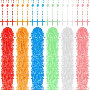 Taiyin Cross Necklaces Bulk 13 Inch Plastic Cross Rosary Necklace for Boys Girls, Prayer Crossed Beads Rosaries Catholic Bulk for Church Religious Homeless Easter Gifts, 6 Colors