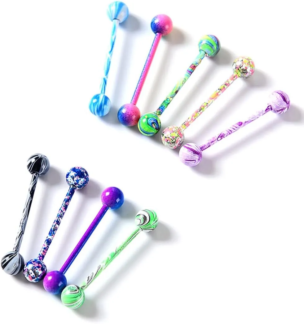 Tanyoyo 14G 18 Pcs Colorful Ball Tongue Rings Stainless Steel Barbell Tongue Straight Ring Retainer Nipple Ring Bar Length 16mm For Women Men