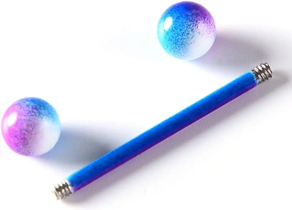 Tanyoyo 14G 18 Pcs Colorful Ball Tongue Rings Stainless Steel Barbell Tongue Straight Ring Retainer Nipple Ring Bar Length 16mm For Women Men