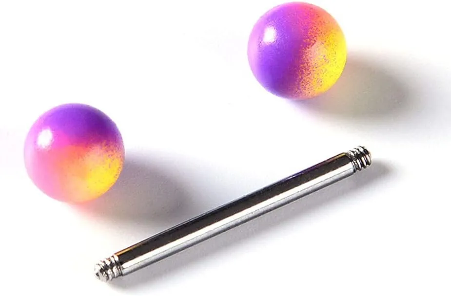 Tanyoyo 14G 18 Pcs Colorful Ball Tongue Rings Stainless Steel Barbell Tongue Straight Ring Retainer Nipple Ring Bar Length 16mm For Women Men