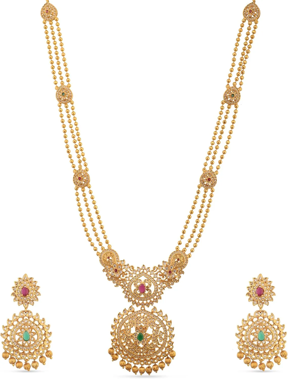 TARINIKA Antique Gold Plated Binal Long Necklace Set with Floral Design - Indian Jewelry Sets for Women | Perfect for Ethnic Occasions | Traditional South Indian Necklace | 1 Year Warranty*