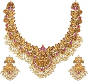 TARINIKA Antique Gold Plated Cira Short Necklace Set with Floral Design - Indian Jewelry Sets for Women | Perfect for Ethnic Occasions | Traditional South Indian Necklace | 1 Year Warranty*