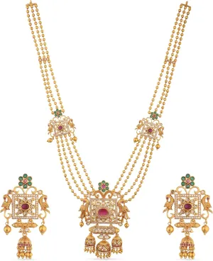TARINIKA Antique Gold Plated Myra Long Necklace Set with Peacock Design - Indian Jewelry Sets for Women | Perfect for Ethnic Occasions | Traditional South Indian Necklace | 1 Year Warranty*