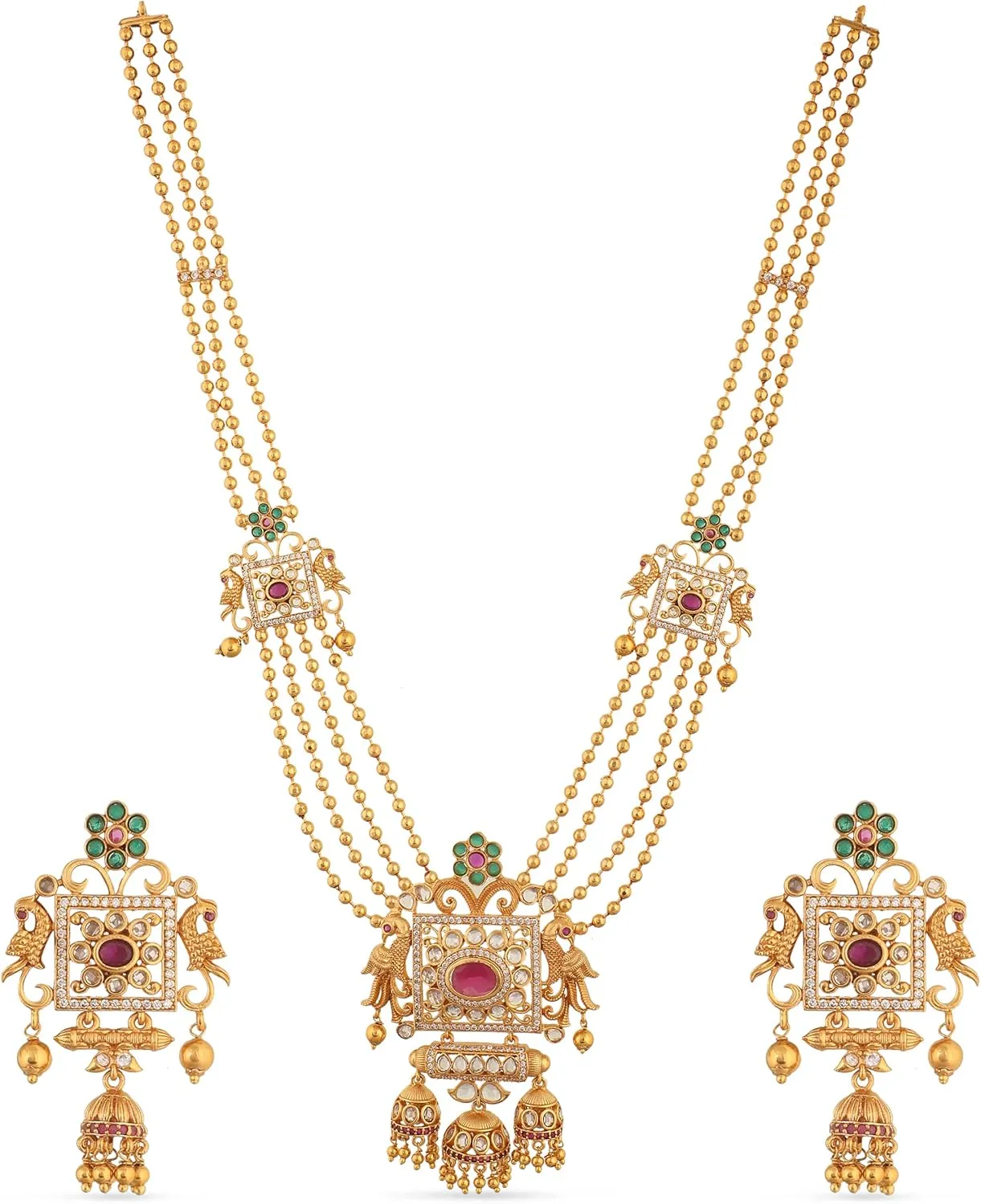 TARINIKA Antique Gold Plated Myra Long Necklace Set with Peacock Design - Indian Jewelry Sets for Women | Perfect for Ethnic Occasions | Traditional South Indian Necklace | 1 Year Warranty*