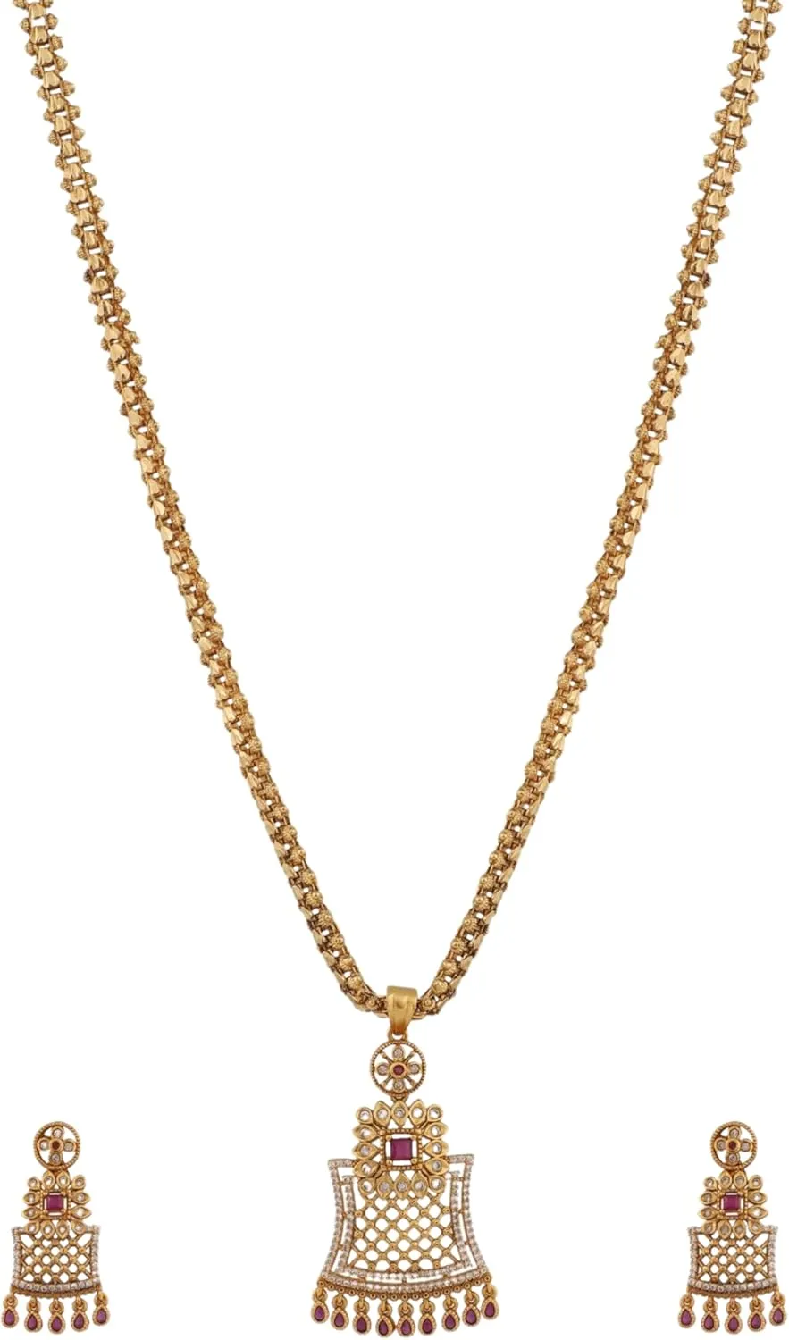 TARINIKA Antique Gold Plated Rajani Pendant Necklace Set - Pendant Necklace for Women | Perfect for Ethnic Occasions | Traditional Indian Necklace | | 1 Year Warranty*