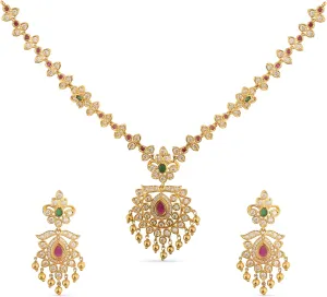 TARINIKA Gold Plated Aavi Nakshatra CZ Short Necklace with Floral Design - Indian Jewelry Set for Women | Perfect for Casual Occasions | Traditional South Indian Necklace | 1 Year Warranty*