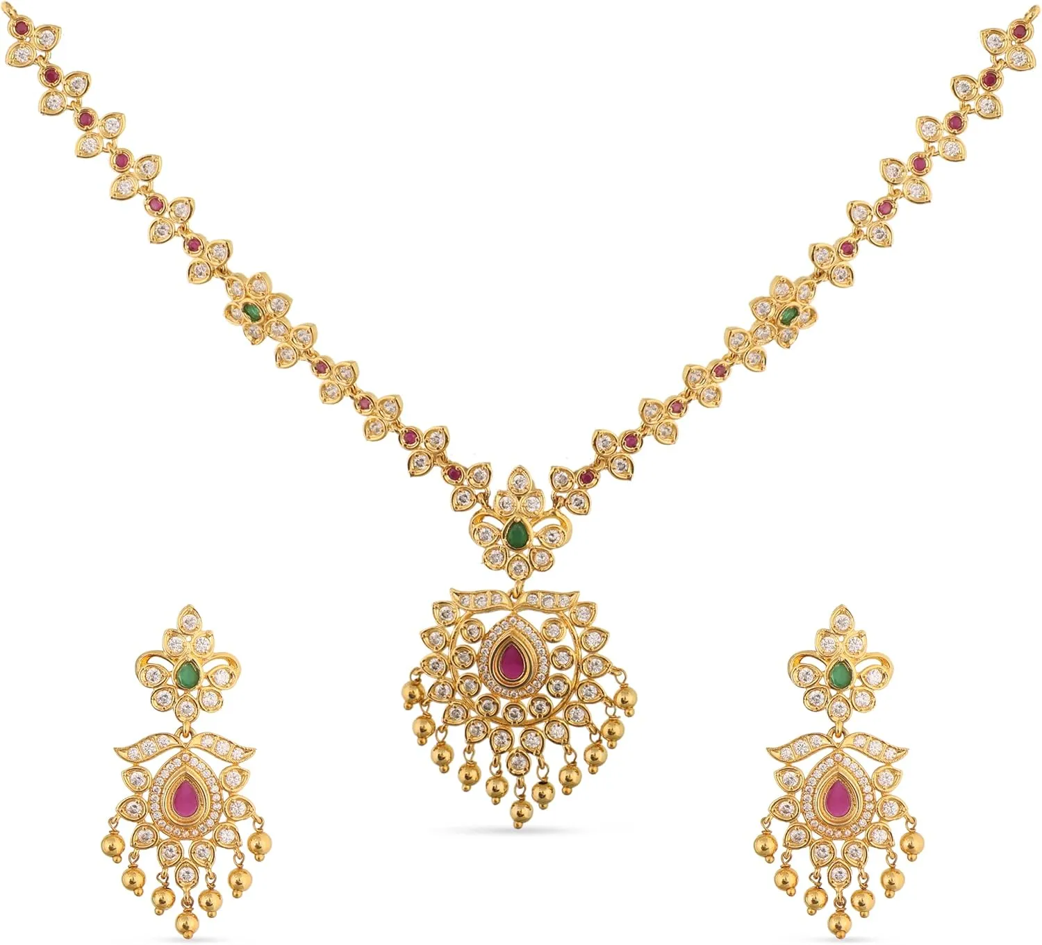 TARINIKA Gold Plated Aavi Nakshatra CZ Short Necklace with Floral Design - Indian Jewelry Set for Women | Perfect for Casual Occasions | Traditional South Indian Necklace | 1 Year Warranty*