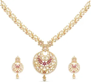 TARINIKA Yellow Gold Tiah Nakshatra CZ Short Necklace Set with CZ Design - Indian Jewelry Sets for Women | Perfect for Ethnic Occasions | Traditional South Indian Necklace | 1 Year Warranty*