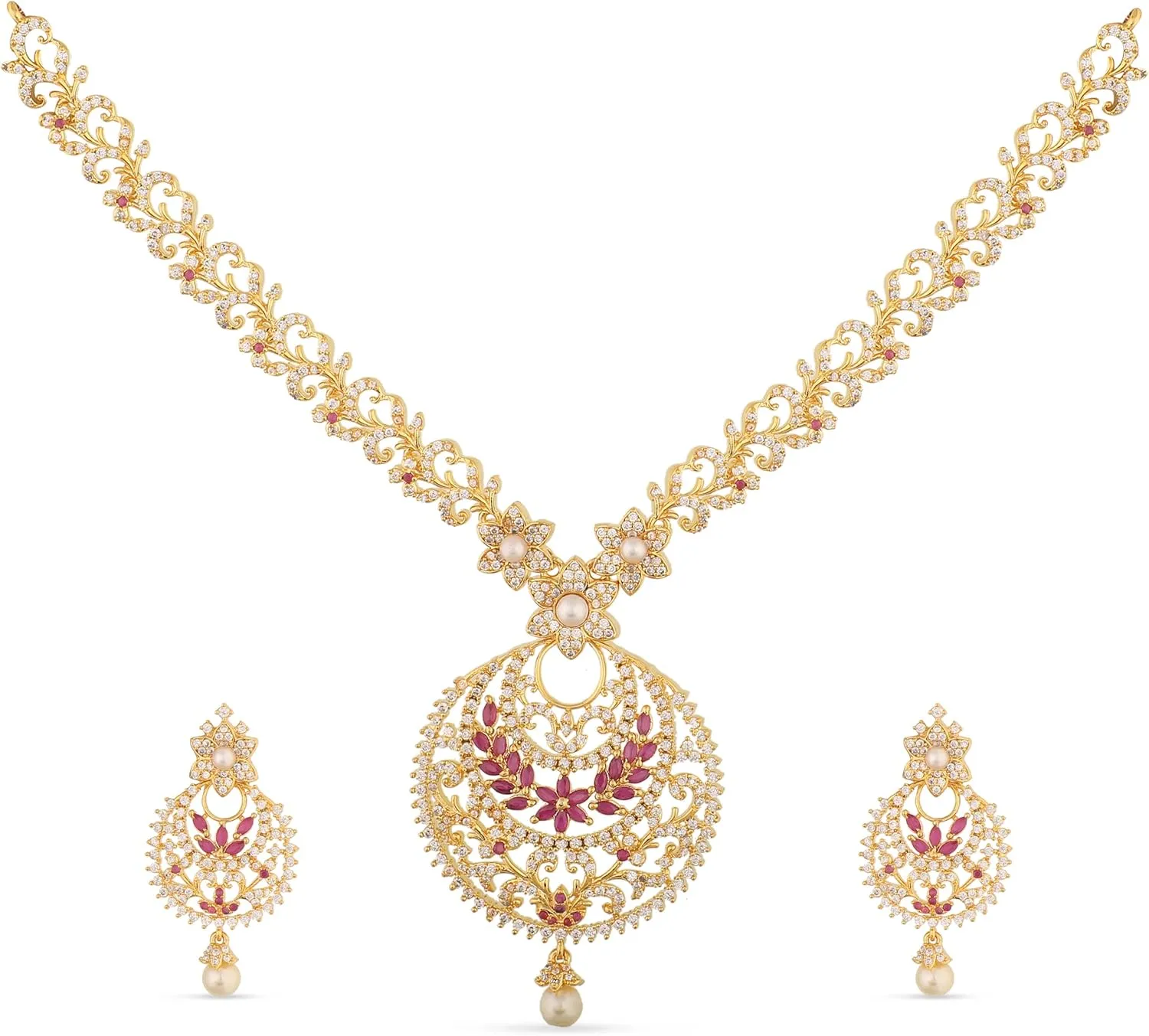 TARINIKA Yellow Gold Tiah Nakshatra CZ Short Necklace Set with CZ Design - Indian Jewelry Sets for Women | Perfect for Ethnic Occasions | Traditional South Indian Necklace | 1 Year Warranty*