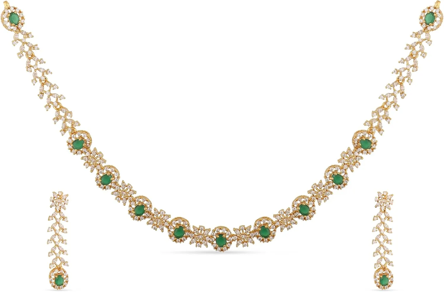 TARINIKA Yellow Gold Uri Delicate CZ Short Necklace with Floral Design - Jewelry Set for Women Perfect for Casual Occasions | Indian Jewelry Sets for Women | 1 Year Warranty*