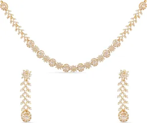 TARINIKA Yellow Gold Uri Delicate CZ Short Necklace with Floral Design - Jewelry Set for Women Perfect for Casual Occasions | Indian Jewelry Sets for Women | 1 Year Warranty*