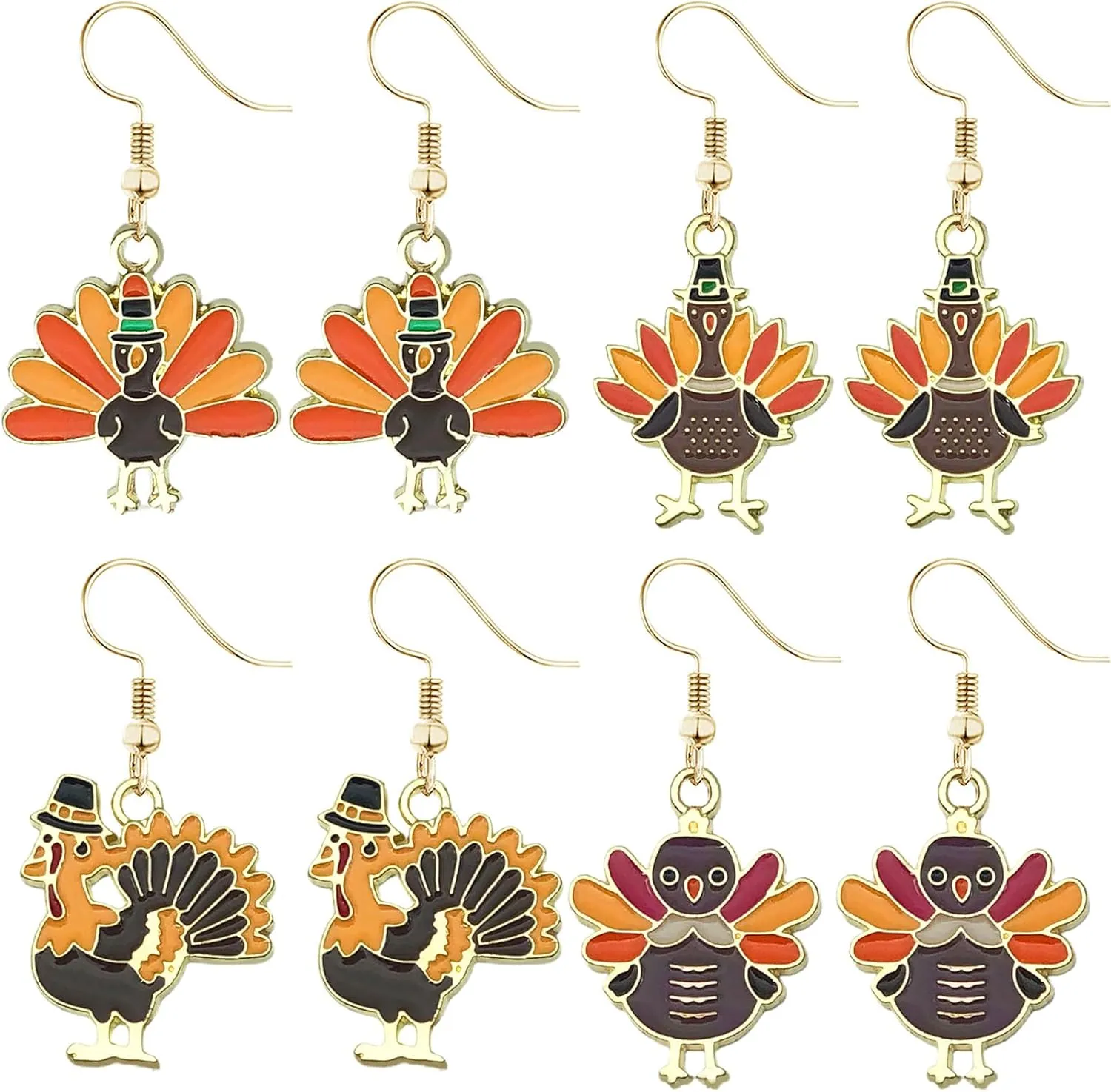 Thanksgiving Earrings Set Alloy Cute Cartoon Animals Maple Leaf Turkey Pumpkin Corn Fall Statement Dangle Drop Earrings Autumn Accessory Jewelry for Women Ladies