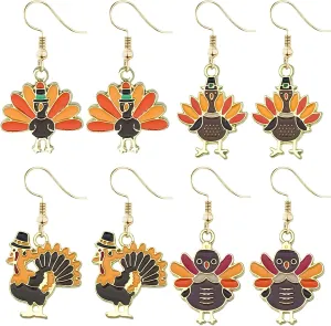 Thanksgiving Earrings Set Alloy Cute Cartoon Animals Maple Leaf Turkey Pumpkin Corn Fall Statement Dangle Drop Earrings Autumn Accessory Jewelry for Women Ladies