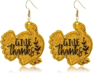 Thanksgiving Fall Earrings for Women,Lightweight Acrylic Turkey Earrings,Glitter Coffee Cup Maple Leaf Dangle Earrings Thanksgiving Festive Holiday Party Jewelry Accessory Gifts