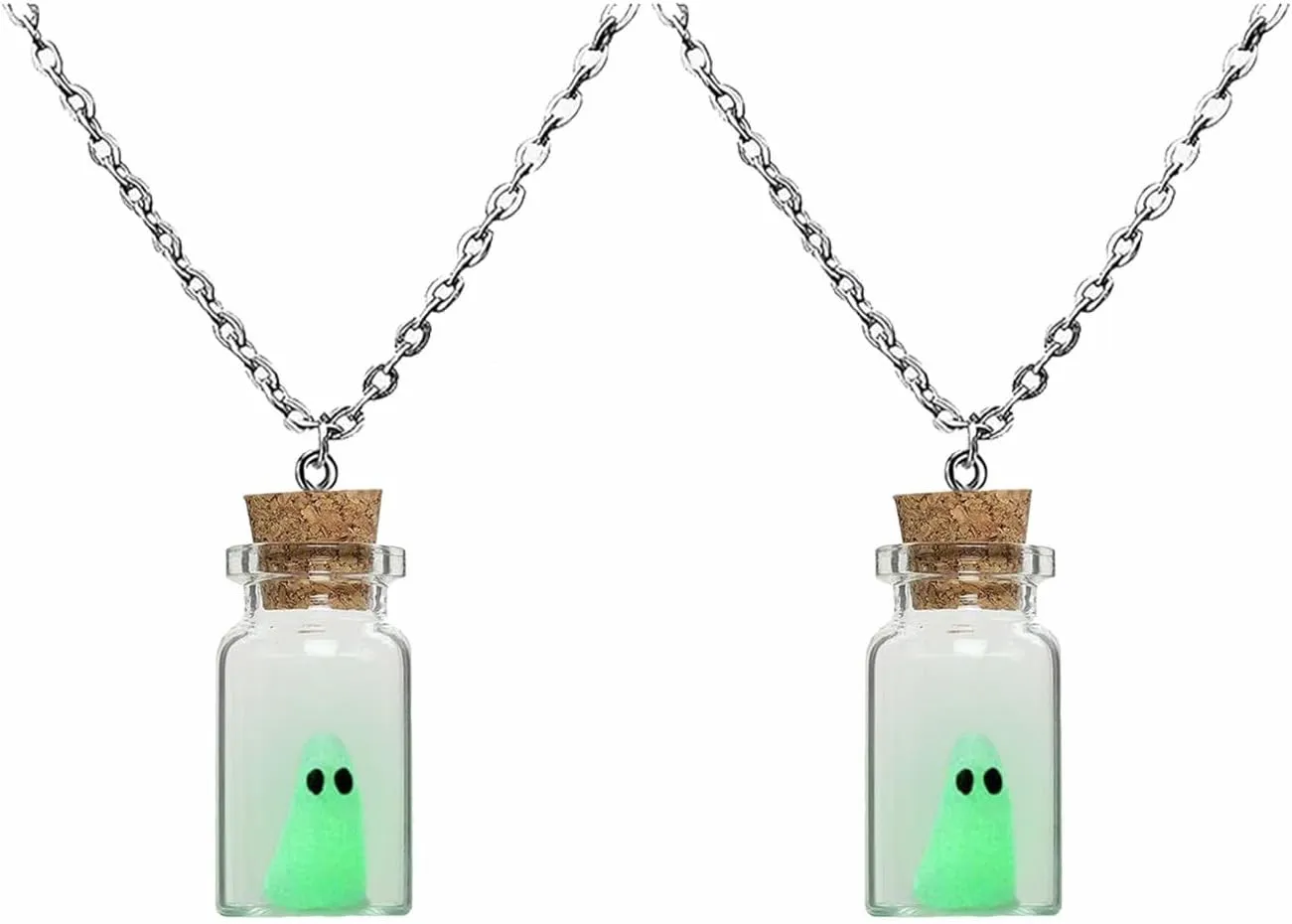 The Adopt a Ghost Necklace For Women, Glow In The Dark Bottle Pendant Halloween Charms Decor Goth Gift Jewelry
