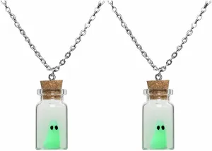 The Adopt a Ghost Necklace For Women, Glow In The Dark Bottle Pendant Halloween Charms Decor Goth Gift Jewelry