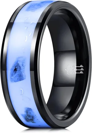 THREE KEYS JEWELRY Men Wedding Bands 8mm Luminous Glowing Silver White Stars Color Stones Tungsten Polished Flat Viking Carbide Ring With Jewelry Infinity Unique for Him Size 10
