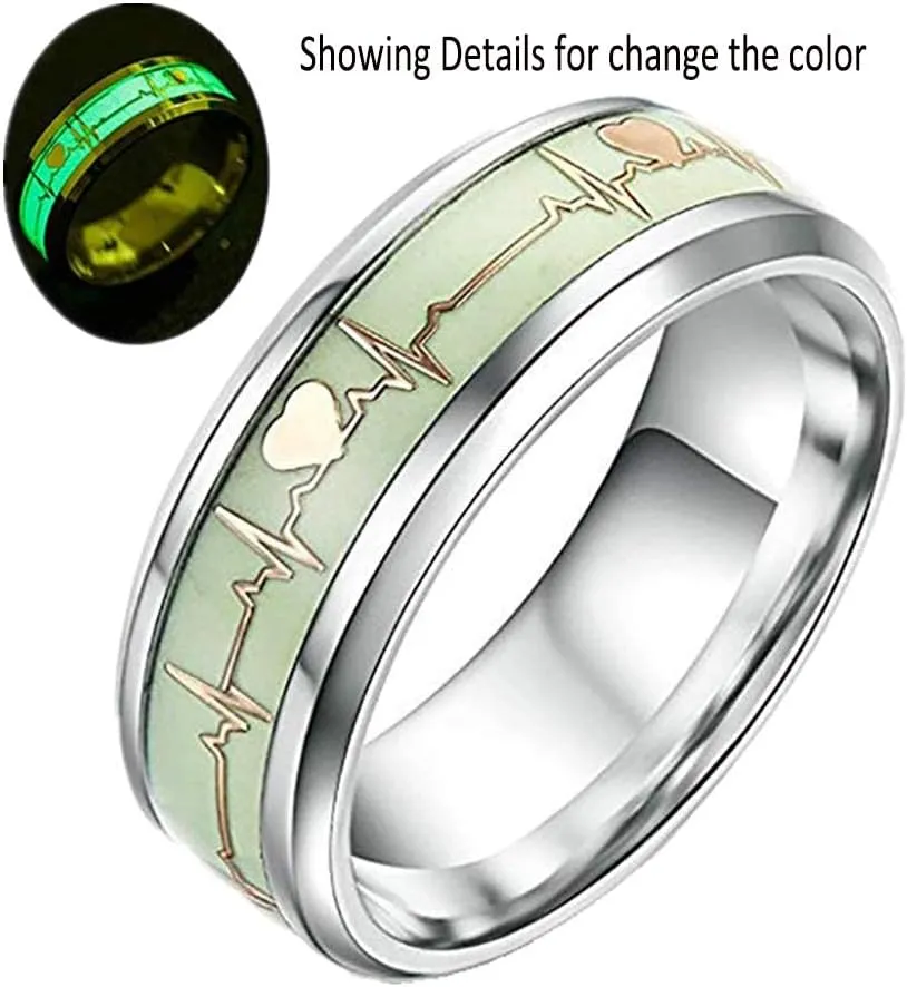 TIDOO Jewelry 1pc ECG Heart Shape Luminous Ring Glowing in Dark Couple Rings for Friends Gift Stainless Steel Jewelry