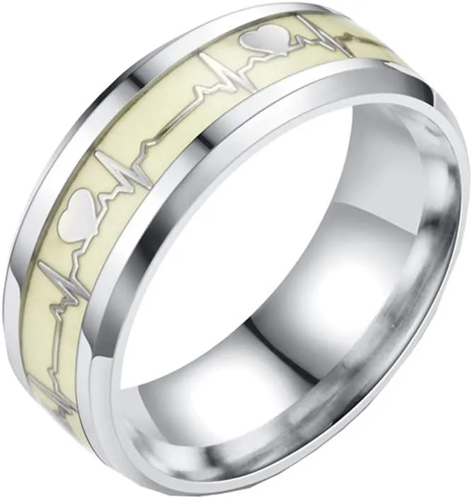 TIDOO Jewelry 1pc ECG Heart Shape Luminous Ring Glowing in Dark Couple Rings for Friends Gift Stainless Steel Jewelry