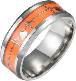 TIDOO Jewelry 1pc ECG Heart Shape Luminous Ring Glowing in Dark Couple Rings for Friends Gift Stainless Steel Jewelry