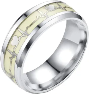 TIDOO Jewelry 1pc ECG Heart Shape Luminous Ring Glowing in Dark Couple Rings for Friends Gift Stainless Steel Jewelry