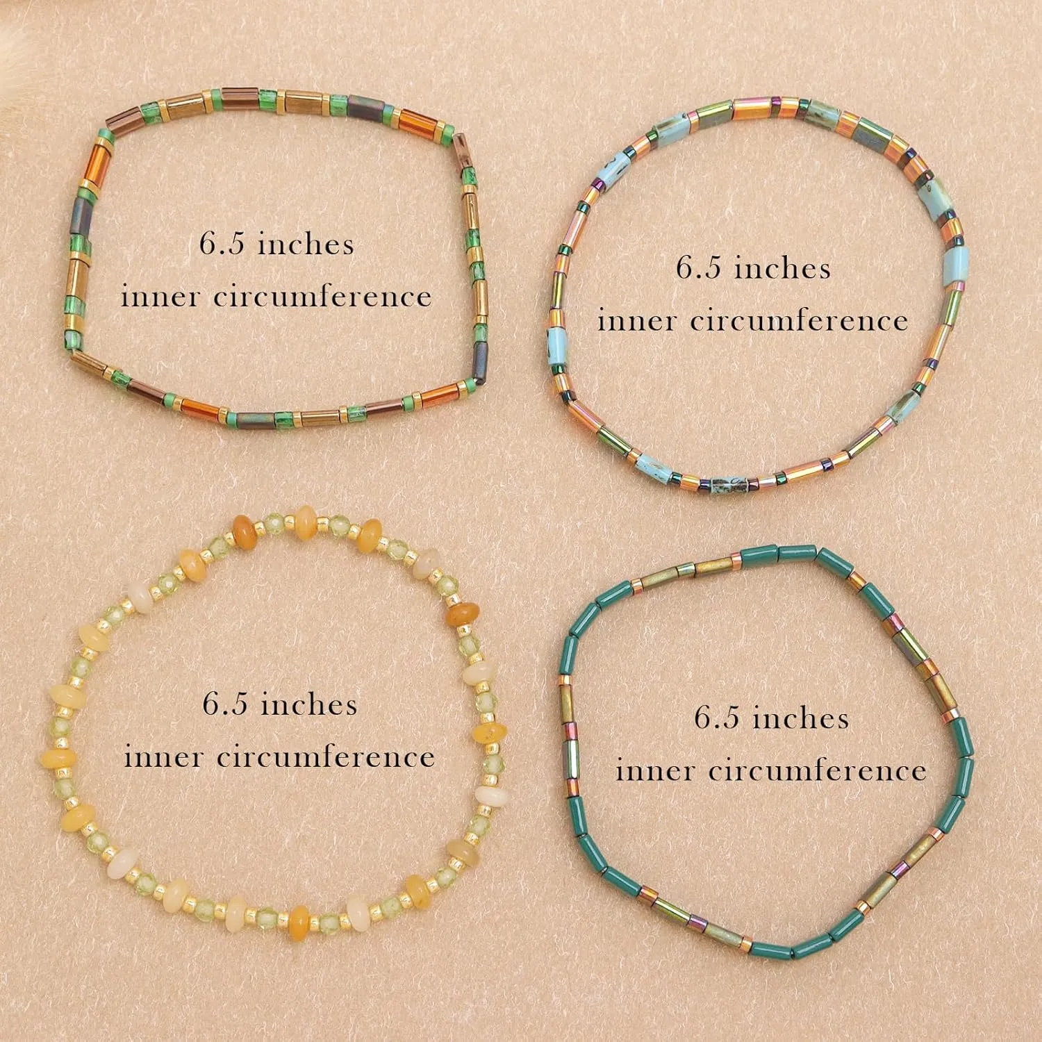 Tila Flat Gold Beaded Bracelets Stack Set for Women, Boho Colorful Handmade Gemstone Miyuki Glass Beads Stretch Festive Holiday Accessories Jewelry Gift.