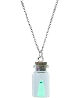 Todenb Halloween Cute Ghost Necklace, Glow-In-The-Dark Halloween Necklace,Tiny Ghost in A Bottle Pendant Necklace,Charm Necklace Halloween Jewelry